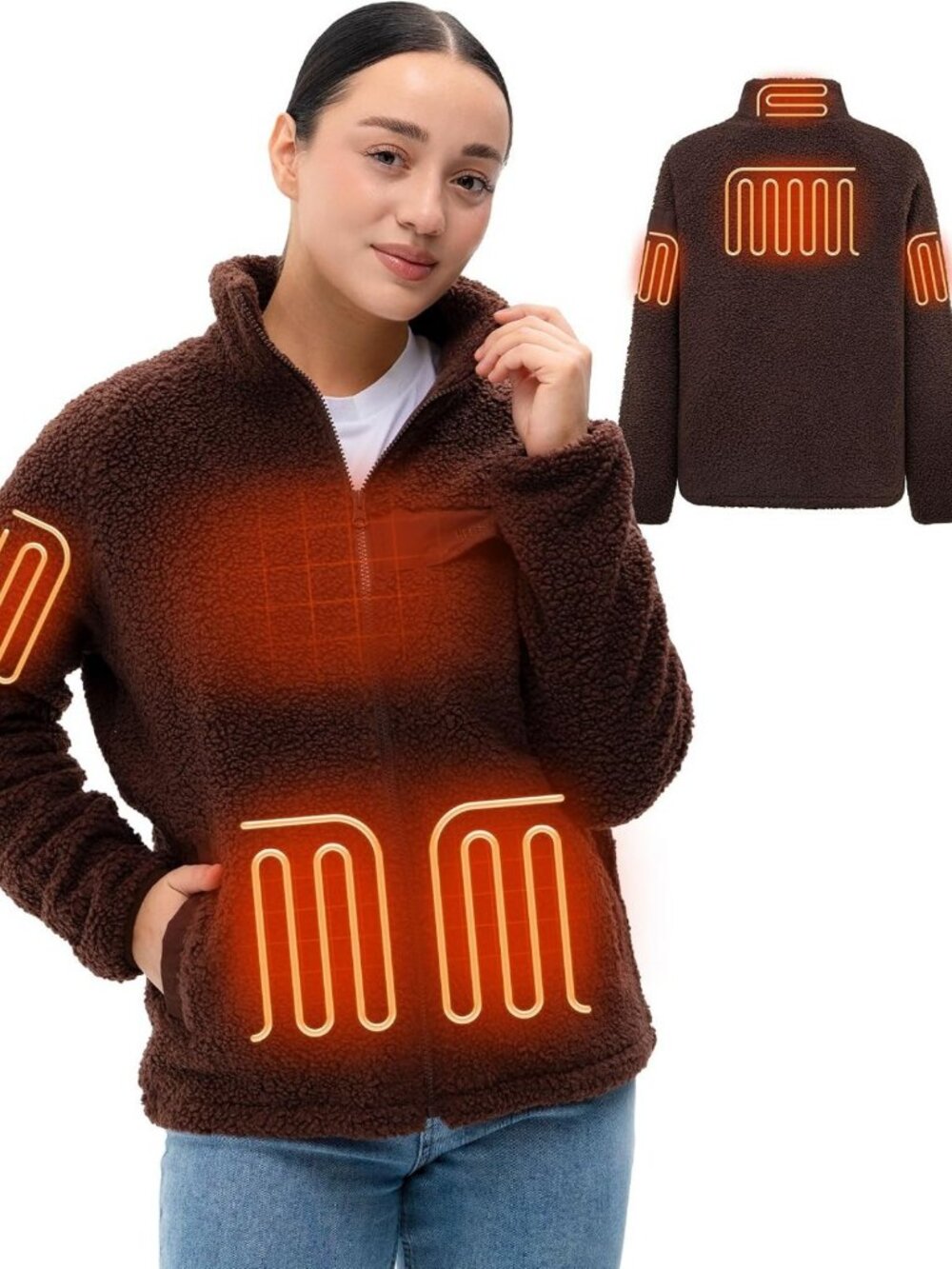 Cozy Women's Heated Sherpa Fleece Jacket with 12V Battery Pack - Warm & Stylish
